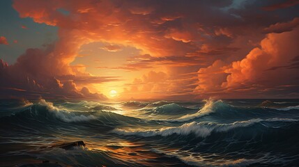 Wall Mural - the last light of the day illuminating the sea and sky in warm hues