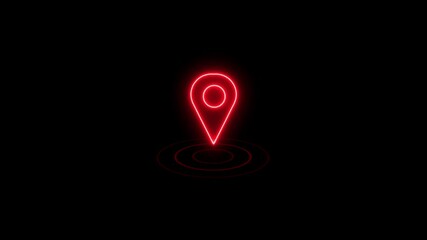  GPS location pointer animated and location icon on black color background Location Pin Pointer on  radio waves Animated Cartoon Location Icon Symbol on Alpha Channel. GPS location and radio waves .
