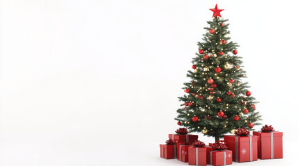 Wall Mural - beautifully decorated christmas tree stands adorned with red and gold ornaments, surrounded by neatl