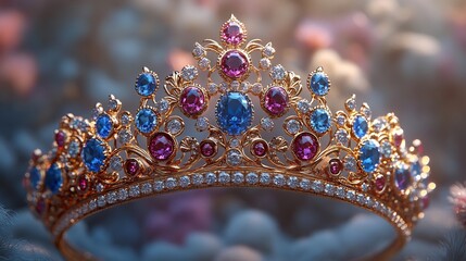 Poster - Regal gemstonestudded diadem with a bold and striking appearance resting on a minimalistic background highlighting its glamorous and eyecatching style