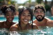 © FrameFrenzy - Multiracial group of friends having fun in a pool, Generative AI