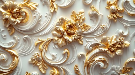 Poster - richly detailed 3d golden baroque design featuring intricate floral and leaf filigree swirling with 