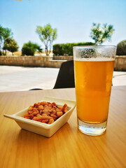 table with a delicious fresh beer