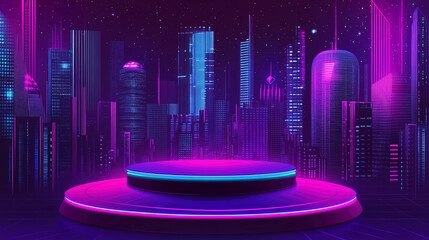 Wall Mural - A round podium with a background of cyberpunk city