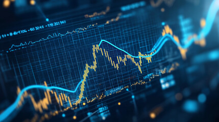 Poster - a 3d chart showing business growth on a dark blue background. it represents financial growth and inv