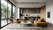 © AlexPhototest - modern interior featuring bold yellow sofa, stylish chairs, and sleek kitchen design. space is bright and inviting, perfect for relaxation and social gatherings