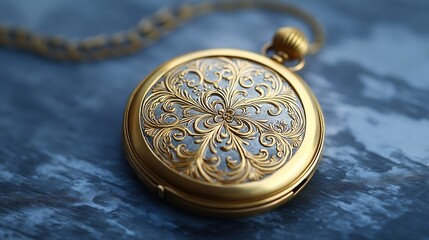 Fototapete - Victorian gold locket with detailed antique filigree displayed on a minimalistic background highlighting the classic design and fine gold craftsmanship