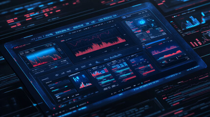 Poster - a modern platform for trading and investing, visualized with a futuristic, blue background showing d