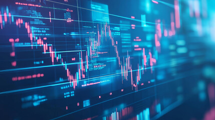 Poster - a modern platform for trading and investing, visualized with a futuristic, blue background showing d