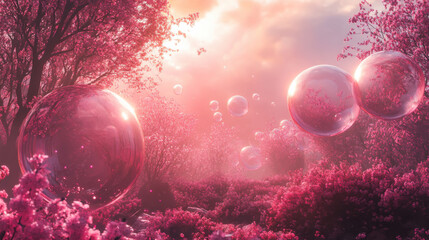 Poster - delicate bubbles floating gracefully in a dreamy pastel background during a soft and tranquil moment
