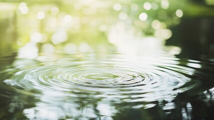 Wall Mural - Abstract ripples on the water surface with blurred background of green leaves.