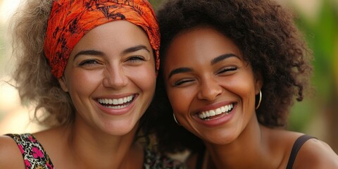 Different sized woman laughing together, Generative AI