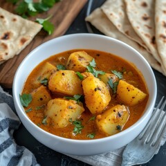 Spicy potato curry with naan bread