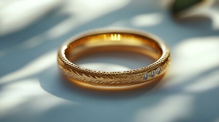Poster - Vintageinspired wedding ring with an engraved gold band set against a plain minimalistic background highlighting its classic and elegant design
