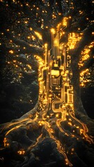 Poster - A stylized glowing tree with intricate electronic circuit patterns