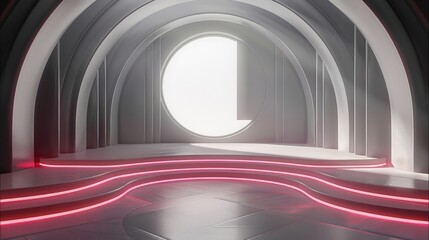 Poster - A pure background, circular stage, background, Minimalist composition, 3D render.