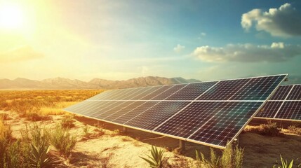 Solar Panels in Desert Landscape Capturing Natural Light