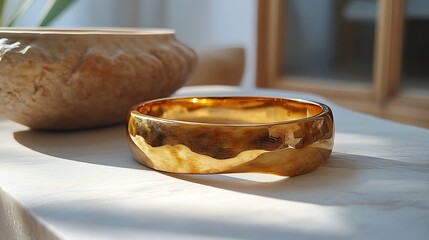 Poster - Wide cuff bangle with bold minimalist design resting on a soft minimalistic backdrop showcasing modern jewelry trends with a strong visual impact