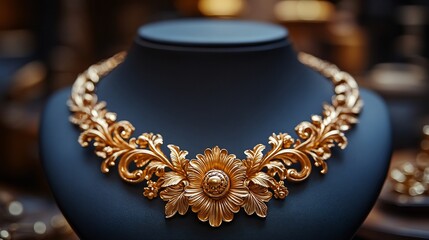 Poster - Antique gold necklace with baroquestyle detailing set against a minimalistic backdrop showcasing the beauty of historical gold craftsmanship