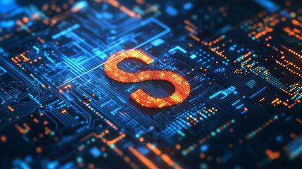 Poster - A digital euro symbol is shown on a dark background, surrounded by circuits and a financial chart. This image represents the concepts of investing, digital currency, and traditional money.