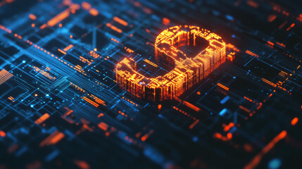 Poster - A digital euro symbol is shown on a dark background, surrounded by circuits and a financial chart. This image represents the concepts of investing, digital currency, and traditional money.
