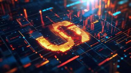 Poster - A digital euro symbol is shown on a dark background, surrounded by circuits and a financial chart. This image represents the concepts of investing, digital currency, and traditional money.