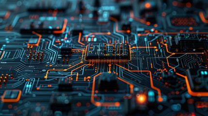 Aufkleber - close up view of complex circuit board featuring glowing nodes and intricate connections, showcasing beauty of technology and innovation