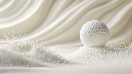 Aufkleber - A white golf ball sits on a pile of white sand against a backdrop of flowing white fabric.