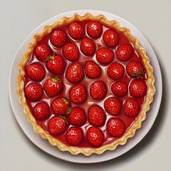 Freshly Baked Strawberry Tart with Vibrant Red Berries on Simple Background