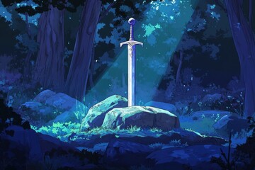 Wall Mural - sword in the stone excalibur with generative ai