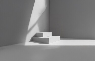 Aufkleber - Two white rectangular platforms sit in a corner with a shadow cast on the floor.