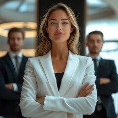 Aufkleber - Woman boss holds speech in front of his employees in the office.