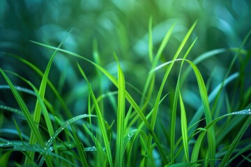 Poster - Vivid lush green grass covered with sparkling water drops after the rain