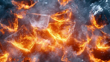 Close-up of ice crystals glowing with orange light.