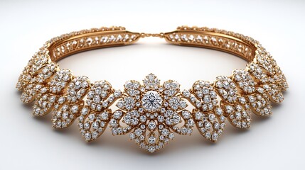 Poster - Beautiful 3D gold necklace adorned diamonds paired with matching earrings set against a pristine white background for a luxurious and glamorous look