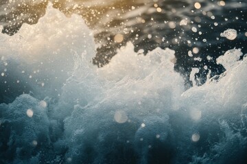 Aufkleber - Sunlight illuminates a vibrant ocean wave splash, showcasing the interplay of light and water, with sparkling details that highlight the wave's majestic force.