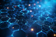 © mankjon - An abstract technology background with a network of glowing blue hexagons and electronic circuitry elements