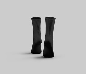 Sticker - Black high gaiters mockup 3D rendering, back view, presentation on tiptoes, socks isolated on background.