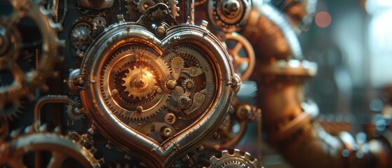 Canvas Print - A heart-shaped machine with intricate gears and cogs. AI.