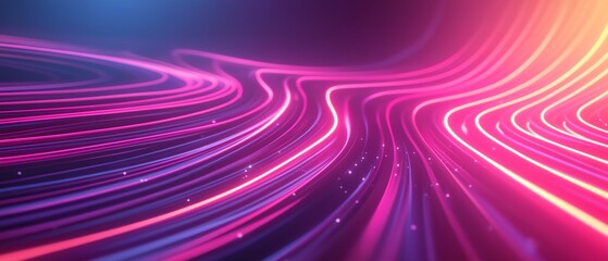 Poster - A colorful, abstract image with pink and purple lines and dots. The image has a futuristic, sci-fi vibe to it