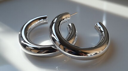 Poster - Chunky silver hoops a bold modern look resting on a clean minimalistic surface emphasizing their solid contemporary style