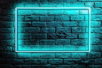 Neon light frame on brick wall background