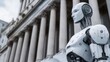 © PURIM - A robotic figure standing in front of a government building, symbolizing the rise of artificial intelligence in leadership and decision-making
