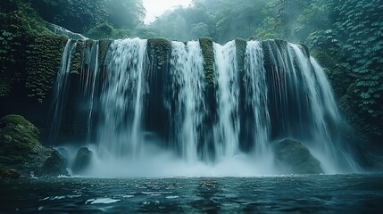 Poster - The waterfalls cascading, with water flowing.