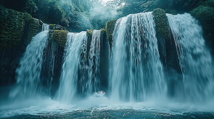 Poster - The waterfalls cascading, with water flowing.