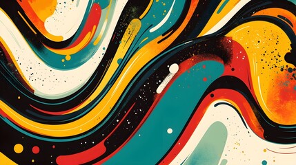 Poster - Abstract Swirling Paint Background with Yellow  Teal  Red  and Black Colors
