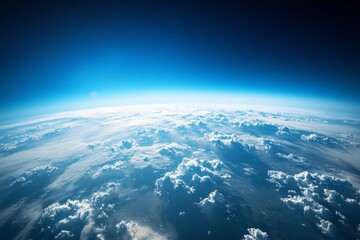 Poster - This striking image depicts Earth's horizon visible from space, with a captivating curve formed by white clouds suspended over the brilliant blue atmosphere.