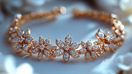 Poster - Delicate 3D gold necklace adorned diamonds paired with matching earrings set against a white backdrop for a stunning display of fine jewelry and elegance