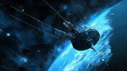 Wall Mural - Futuristic spacecraft orbiting a luminous alien planet in deep space.