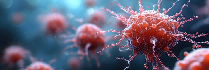 Poster - Closeup microscopic view of cellular structure and microorganisms such as bacteria,viruses,and other microscopic organisms in a medical research or diagnostic laboratory setting.